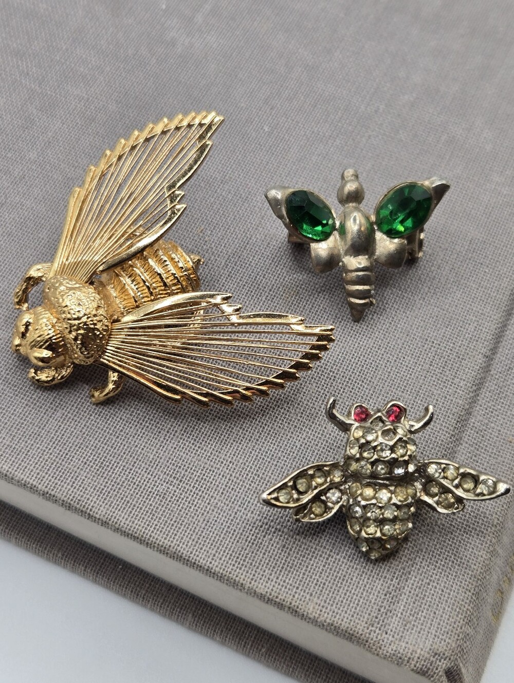 VTG Monet Gold Bee Brooch Pin and 2 other little Bugs Whimsical Insects